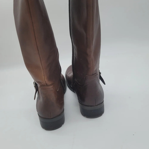 Sarah Jayne Canyon Brown Leather Round Toe Side Zip Knee High Boots Women’s 7.5M - Picture 2 of 11